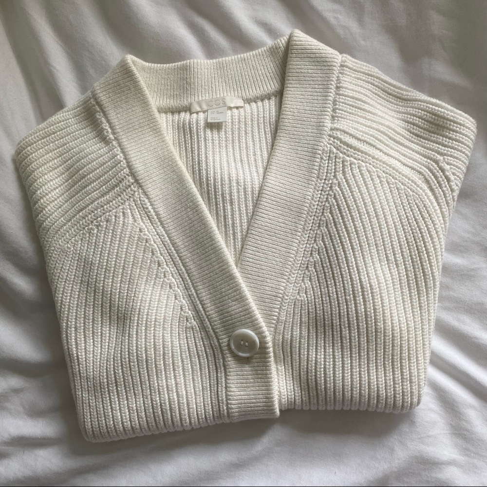 Cos White Cotton Short Sleeve Cardigan